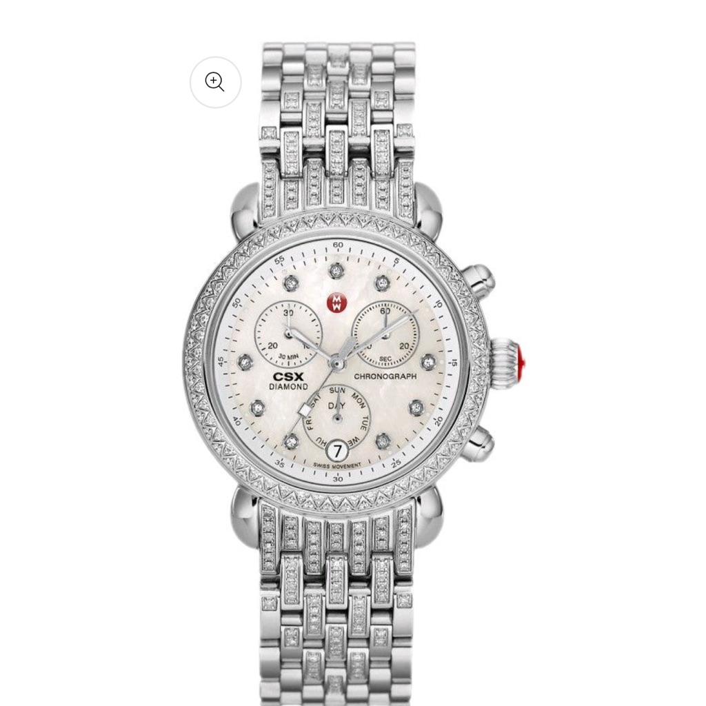 Michele Silver Csx Diamond Chronograph With MotherOfPearl Dial